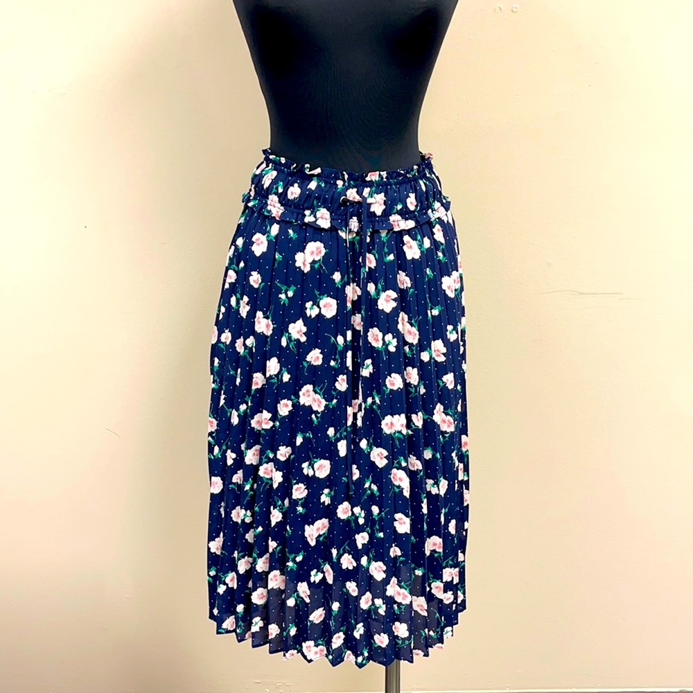 Madison Jules Floral-Print Pleated Midi Skirt S